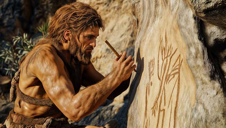 Caveman writing a story