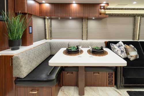 Luxury motor coach dining room