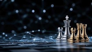 Strategic decision-making in philanthropy symbolized by chess pieces on a digital board—reflecting the control and foresight offered by donor-advised funds