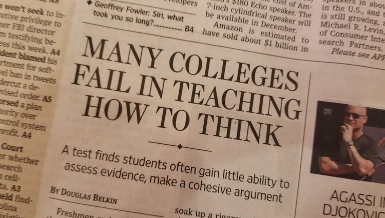 Wall Street Journal Clipping: Many Colleges Fail in Teaching How to Think