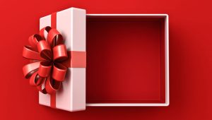 Empty gift box with red bow, symbolizing empty promises of online will planners