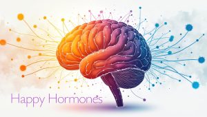 Colorful brain illustration representing dopamine, oxytocin, and the neuroscience of generosity with neural connections radiating outward.